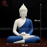 Tượng Thích Ca Mâu Ni ngồi kiểu thái sứ trắng áo xanh cao 30cm