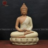 Tượng Thích Ca Mâu Ni ngồi đài sen bằng sứ nâu cao 36cm