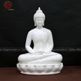 Tượng Thích Ca Mâu Ni ngồi tĩnh tâm bằng sứ trắng ngồi hoa sen cao 36cm