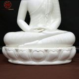 Tượng Thích Ca Mâu Ni ngồi tĩnh tâm bằng sứ trắng ngồi hoa sen cao 36cm