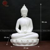 Tượng Thích Ca Mâu Ni ngồi tĩnh tâm bằng sứ trắng ngồi hoa sen cao 36cm