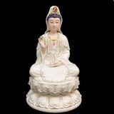 Tượng Quan Âm ngồi gốm sứ viền vàng cao 46cm | Quà Tặng Phong Thủy Tượng Quan Âm