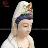 Tượng Quan Âm ngồi gốm sứ viền vàng cao 46cm | Quà Tặng Phong Thủy Tượng Quan Âm
