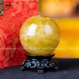 Quà Tặng Sếp Quả Cầu Phong Thủy Đá Thạch Anh vàng đường kính 7,6cm