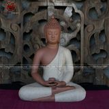 Tượng Thích Ca Mâu Ni ngồi áo xám gốm sứ nâu cao 30cm