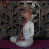 Tượng Thích Ca Mâu Ni ngồi áo xám gốm sứ nâu cao 30cm