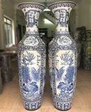 Lục Bình Bát Tràng men lam tứ quý vẽ kỹ kích thước 1m8 | Quà Tặng Cao Cấp lục bình gốm