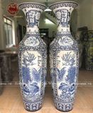 Lục Bình Bát Tràng men lam tứ quý vẽ kỹ kích thước 1m8 | Quà Tặng Cao Cấp lục bình gốm