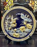 Đĩa cảnh song hạc đắp nổi vẽ vàng 24k đường kính 60cm | quà tặng cao cấp