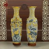 Lục Bình Bát Tràng Phúc Lộc Thọ men rạn đắp nổi dát vàng kích thước 1m4 | Quà Tặng Cao Cấp lục bình gốm