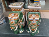 Tượng đôn voi khắc hoa văn men xanh đồng gốm sứ Bát Tràng cao 42cm