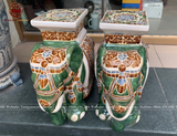 Tượng đôn voi khắc hoa văn men xanh đồng gốm sứ Bát Tràng cao 42cm