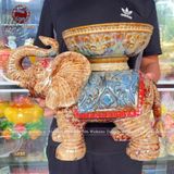 Tượng voi gốm sứ dâng quả cao 37cm