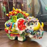 Tượng Voi gốm sứ đắp nổi men rạn cao 16cm