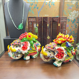 Tượng Voi gốm sứ đắp nổi men rạn cao 16cm
