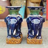 Tượng đôn voi gốm sứ đứng bệ men xanh dương cao 60cm
