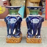 Tượng đôn voi gốm sứ đứng bệ men xanh dương cao 60cm