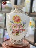 Lọ hoa họa tiết muôn hoa đua nở 3D bổ khung vàng kim kích thước 35cm