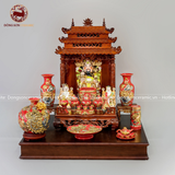 Bộ Đồ Thờ Thần Tài gốm Bát Tràng men sứ đỏ đắp nổi vẽ vàng thủ công 12 vật phẩm | Đồ Thờ Gốm Bát Tràng