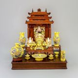 Bộ Đồ Thờ thần tài gốm Bát Tràng men sứ vàng đắp nổi vẽ vàng thủ công 12 vật phẩm | Đồ Thờ Gốm Bát Tràng