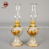 Đèn thờ gốm sứ Bát Tràng dáng váy men rạn đắp nổi vẽ vàng