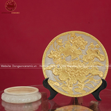 Mâm bồng họa tiết hoa sen men rạn đắp nổi dát vàng đường kính 20cm