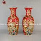 Lọ hoa công danh phú quý men sứ đỏ kích thước cao 50cm đắp nổi vẽ vàng