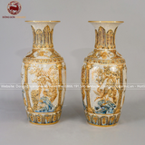 Lọ hoa men rạn tứ quý kích thước 50cm đắp nổi vẽ vàng