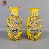 Lọ hoa hoa sen men sứ vàng kích thước cao 50cm đắp nổi vẽ vàng