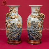 Lọ hoa công danh phú quý men rạn kích thước cao 60cm họa tiết đắp nổi