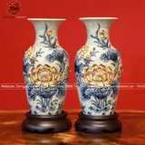 Lọ hoa tiểu lục bình hoa sen men rạn kích thước cao 38cm họa tiết đắp nổi