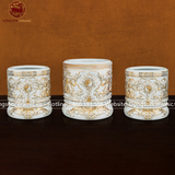 Bát hương họa tiết song long chầu nguyệt men sứ trăng đắp nổi vẽ vàng đường kính 26cm