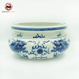 Bát hương họa tiết song long men chàm vuốt tay dáng lư đường kính 26cm
