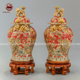 Chóe đại công danh phú quý men sứ đỏ dung tích 60l vẽ vàng cao 82cm