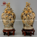 Chóe đại công danh phú quý men sứ nâu dung tích 60l vẽ vàng cao 82cm