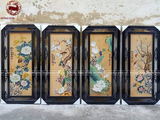Tranh tứ quý gốm Bát Tràng men màu nền vàng vẽ kĩ kích thước 96cm x 43cm | Quà Tặng Bố tranh gốm tứ quý