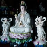 Tượng Quan Âm ngồi đài sen men sứ mờ kích thước 52cm | Quà Tặng Phong Thủy Tượng Quan Âm