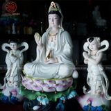 Tượng Quan Âm ngồi đài sen men sứ mờ kích thước 52cm | Quà Tặng Phong Thủy Tượng Quan Âm