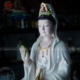 Tượng Quan Âm ngồi đài sen men sứ mờ kích thước 52cm | Quà Tặng Phong Thủy Tượng Quan Âm