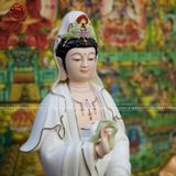 Tượng Quan Âm đứng tòa sen bằng sứ màu cao cấp 46cm | Quà Tặng Phong Thủy Tượng Quan Âm