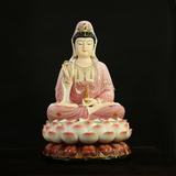 Tượng Quan Âm Bồ Tát ngồi sứ sơn hồng cao 41cm | Quà Tặng Phong Thủy Tượng Quan Âm