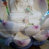 Tượng Quan Âm tự tại Bồ Tát ngồi hoa sen sứ hồng 40cm | Quà Tặng Phong Thủy Tượng Quan Âm