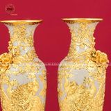 Đôi lọ hoa công danh phú quý men rạn bằng gốm kích thước cao 60cm đắp kênh bong dát vàng 24K