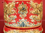Bát hương song long chầu nguyệt men sứ đỏ đường kính 35cm họa tiết đắp nổi vẽ vàng