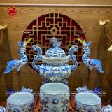Bộ Đồ Thờ Bát Tràng Rồng nổi vàng kim men lam cao 60cm | Bộ Thờ Cúng Gia Tiên Bát Tràng