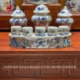 Bộ Đồ Thờ Bát Tràng Rồng nổi vàng kim men lam cao 60cm | Bộ Thờ Cúng Gia Tiên Bát Tràng