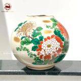 Lọ hoa mẫu đơn men rạn dáng tròn bằng gốm kích thước cao 23cm họa tiết vẽ tay