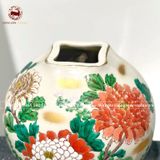 Lọ hoa mẫu đơn men rạn dáng tròn bằng gốm kích thước cao 23cm họa tiết vẽ tay
