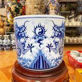 Bát hương song long chầu nguyệt vuốt tay men sứ dong cổ đường kính 28cm