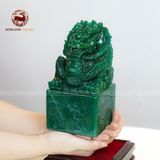 Quà Tặng Cao Cấp Ấn Rồng Ngọc Thạch Anh xanh kích thước 9x9x18cm